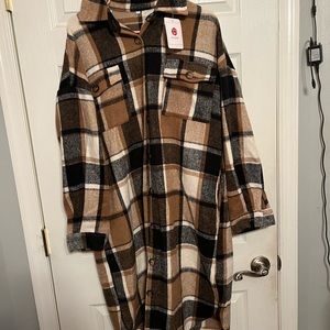 BRAND NEW Women's Casual Long Plaid Coat